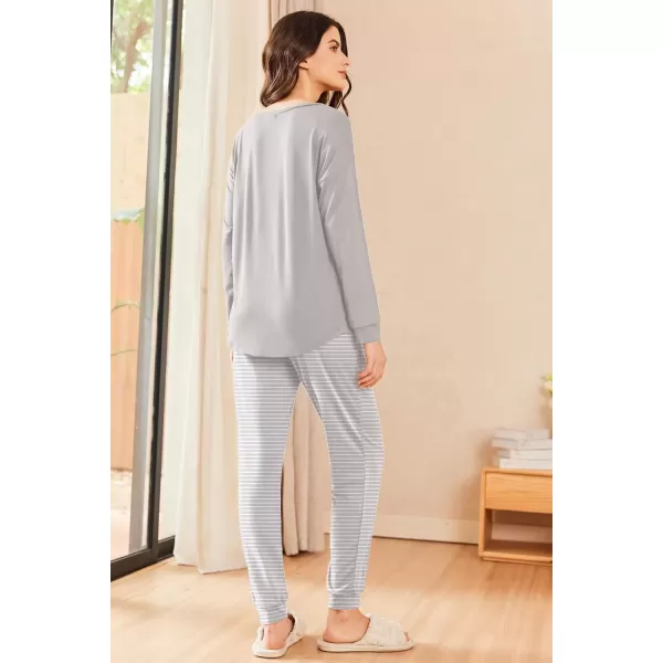 imageEkouaer Womens Pajamas Set Long Sleeve Christmas PJ Sets Soft Lounge Set for Women Sleepwear Joggers with PocketsStripe