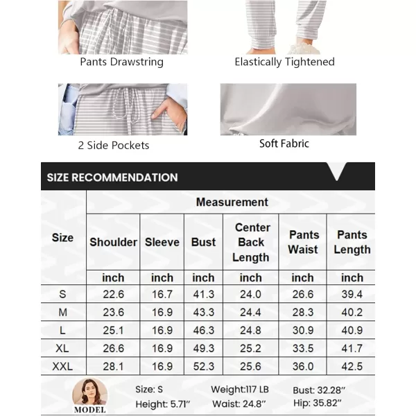 imageEkouaer Womens Pajamas Set Long Sleeve Christmas PJ Sets Soft Lounge Set for Women Sleepwear Joggers with PocketsStripe