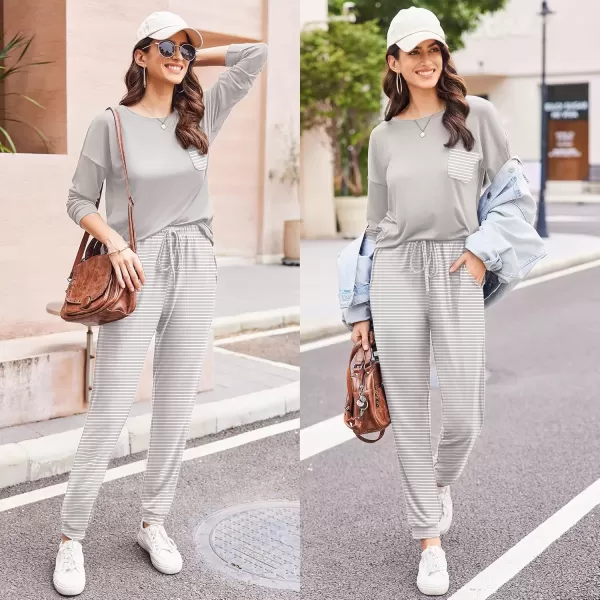 imageEkouaer Womens Pajamas Set Long Sleeve Christmas PJ Sets Soft Lounge Set for Women Sleepwear Joggers with PocketsStripe