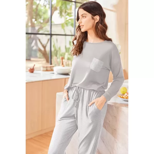 imageEkouaer Womens Pajamas Set Long Sleeve Christmas PJ Sets Soft Lounge Set for Women Sleepwear Joggers with PocketsStripe