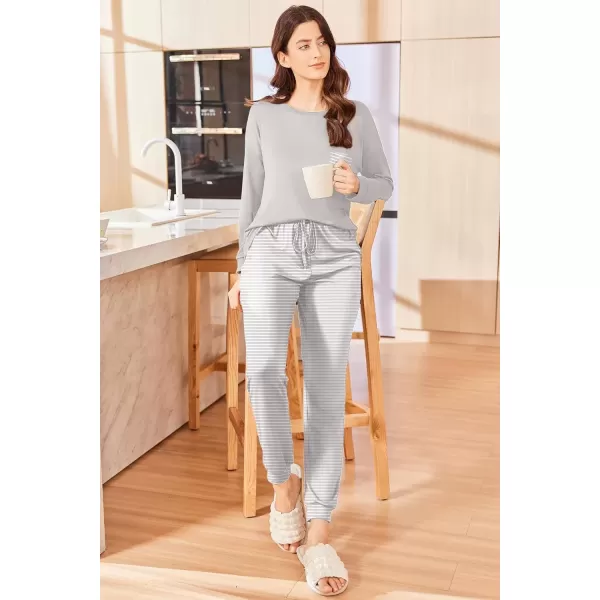 imageEkouaer Womens Pajamas Set Long Sleeve Christmas PJ Sets Soft Lounge Set for Women Sleepwear Joggers with PocketsStripe
