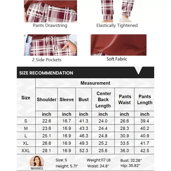 imageEkouaer Womens Pajamas Set Long Sleeve Christmas PJ Sets Soft Lounge Set for Women Sleepwear Joggers with PocketsWine Red Plaid