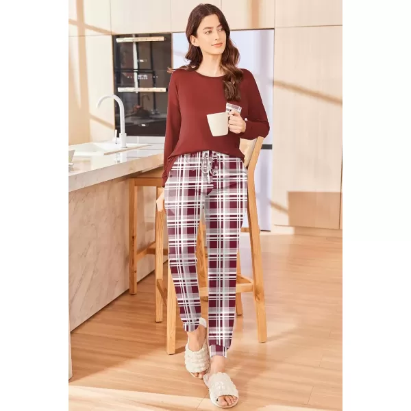 imageEkouaer Womens Pajamas Set Long Sleeve Christmas PJ Sets Soft Lounge Set for Women Sleepwear Joggers with PocketsWine Red Plaid