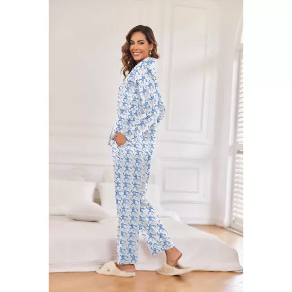 imageEkouaer Classic Satin Pajamas for Women Long Sleeve Button Down Sleepwear Soft Silk Loungewear Pjs Set SXXLBluemonkey