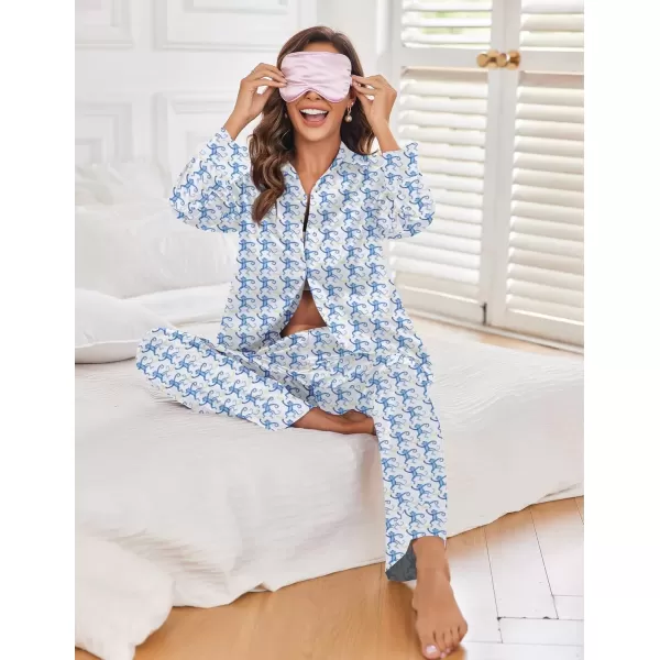 imageEkouaer Classic Satin Pajamas for Women Long Sleeve Button Down Sleepwear Soft Silk Loungewear Pjs Set SXXLBluemonkey