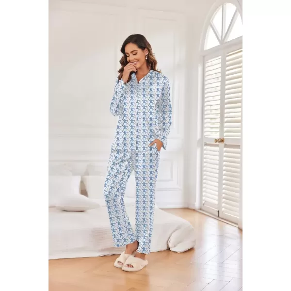 imageEkouaer Classic Satin Pajamas for Women Long Sleeve Button Down Sleepwear Soft Silk Loungewear Pjs Set SXXLBluemonkey