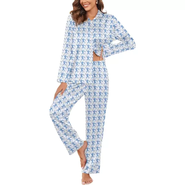 imageEkouaer Classic Satin Pajamas for Women Long Sleeve Button Down Sleepwear Soft Silk Loungewear Pjs Set SXXLBluemonkey