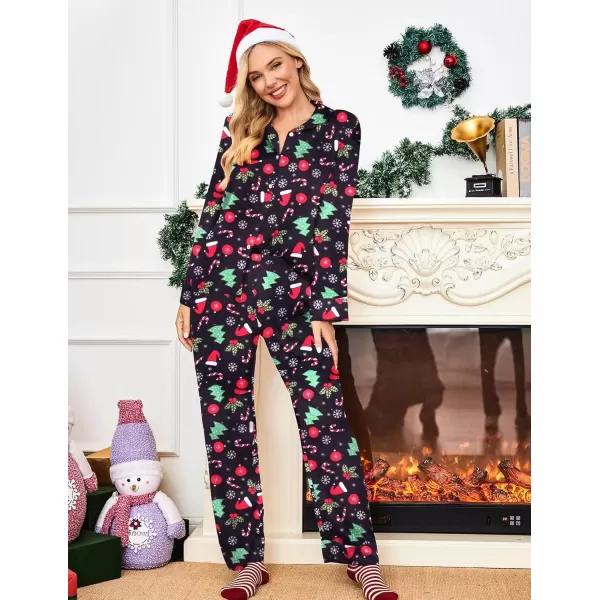 imageEkouaer Classic Satin Pajamas for Women Long Sleeve Button Down Sleepwear Soft Silk Loungewear Pjs Set SXXLChristmas Treeblack