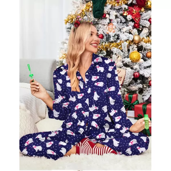 imageEkouaer Classic Satin Pajamas for Women Long Sleeve Button Down Sleepwear Soft Silk Loungewear Pjs Set SXXLChristmas White Bear