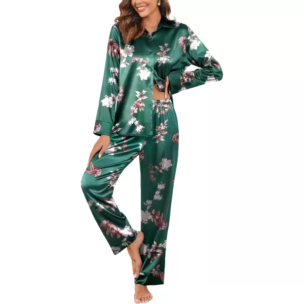 imageEkouaer Classic Satin Pajamas for Women Long Sleeve Button Down Sleepwear Soft Silk Loungewear Pjs Set SXXLGreenflora