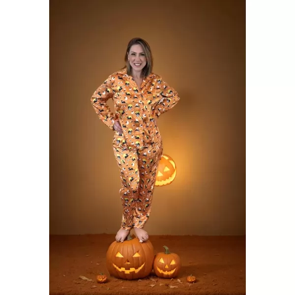 imageEkouaer Classic Satin Pajamas for Women Long Sleeve Button Down Sleepwear Soft Silk Loungewear Pjs Set SXXLHalloween