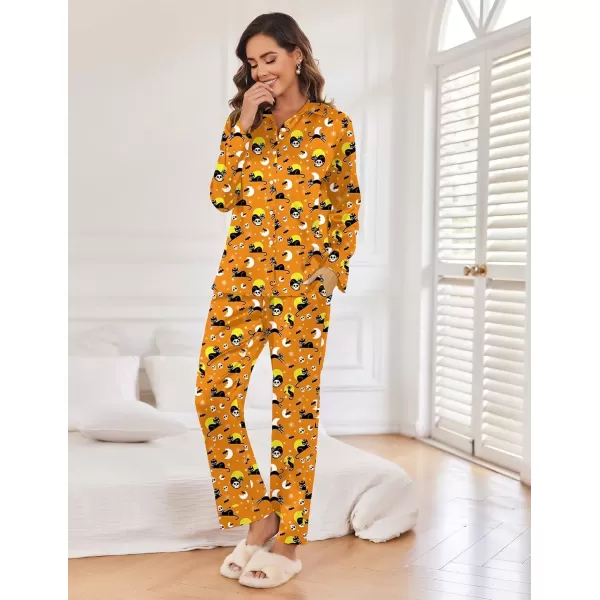 imageEkouaer Classic Satin Pajamas for Women Long Sleeve Button Down Sleepwear Soft Silk Loungewear Pjs Set SXXLHalloween
