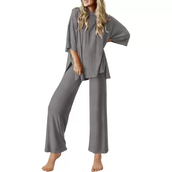 imageEkouaer Lounge Sets for Women Short Sleeve Tops and Long Pants Soft Comfy Pajamas Set 2 Piece Outfits SXXLDark Gray