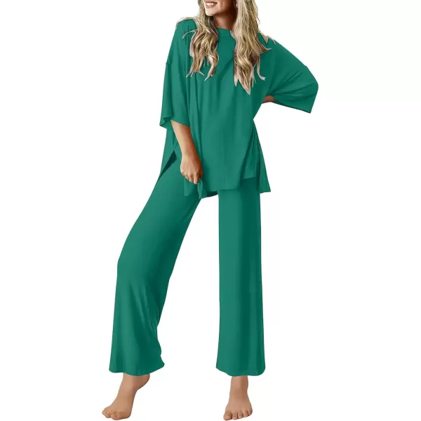 imageEkouaer Lounge Sets for Women Short Sleeve Tops and Long Pants Soft Comfy Pajamas Set 2 Piece Outfits SXXLIvy Green