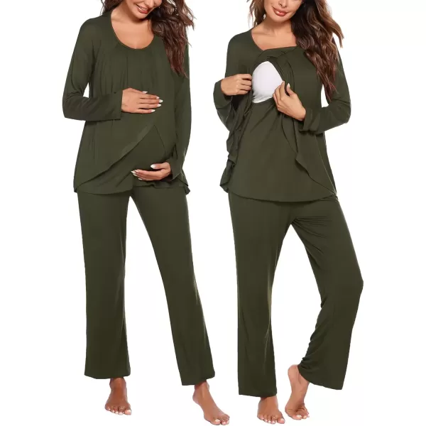 imageEkouaer Maternity Nursing Pajama Set Long Sleeve Top ampamp Pants with Pockets Breastfeeding Sleepwear Double Layer PregnancyArmy Green