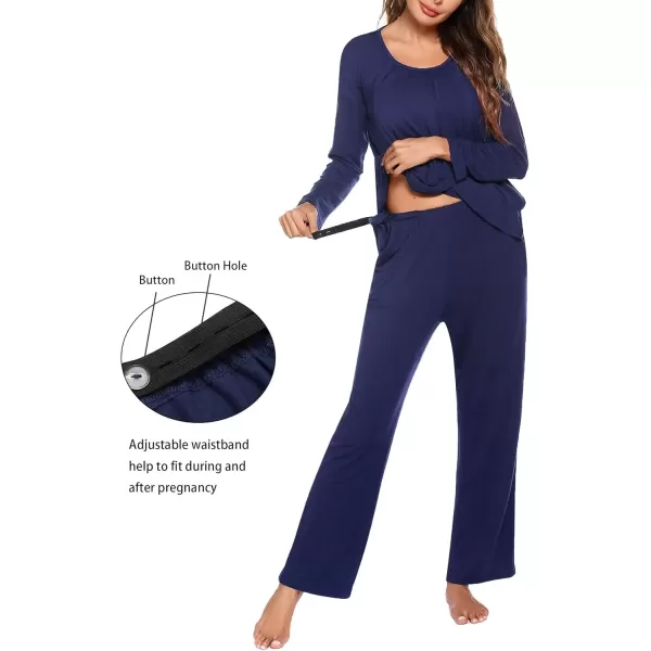 imageEkouaer Maternity Nursing Pajama Set Long Sleeve Top ampamp Pants with Pockets Breastfeeding Sleepwear Double Layer PregnancyBlue