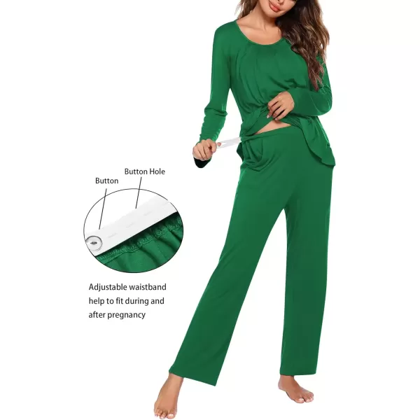 imageEkouaer Maternity Nursing Pajama Set Long Sleeve Top ampamp Pants with Pockets Breastfeeding Sleepwear Double Layer PregnancyGreen