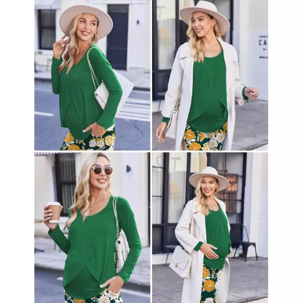 imageEkouaer Maternity Nursing Pajama Set Long Sleeve Top ampamp Pants with Pockets Breastfeeding Sleepwear Double Layer PregnancyGreen