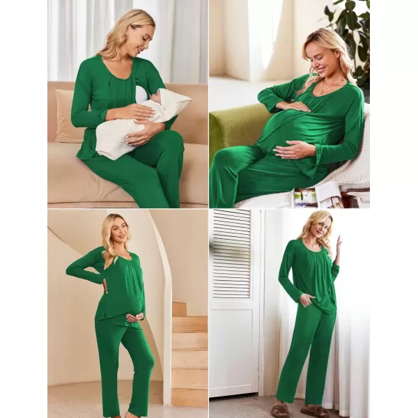 imageEkouaer Maternity Nursing Pajama Set Long Sleeve Top ampamp Pants with Pockets Breastfeeding Sleepwear Double Layer PregnancyGreen
