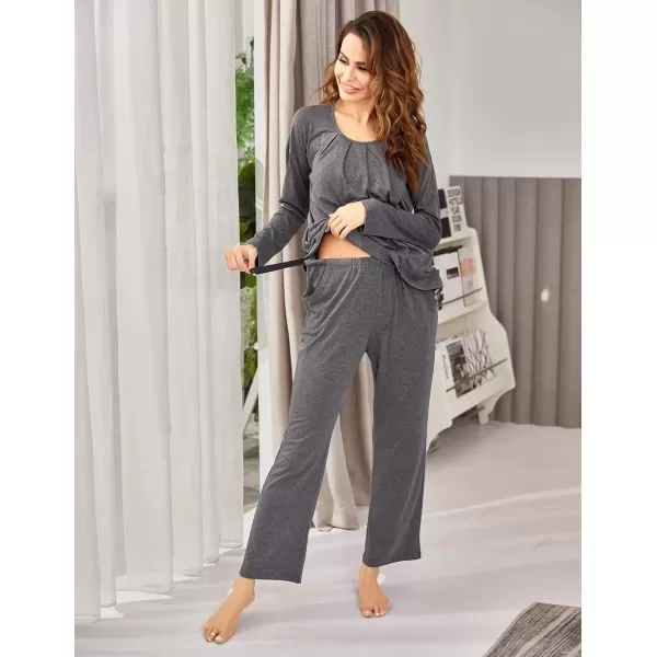 imageEkouaer Maternity Nursing Pajama Set Long Sleeve Top ampamp Pants with Pockets Breastfeeding Sleepwear Double Layer PregnancyGrey