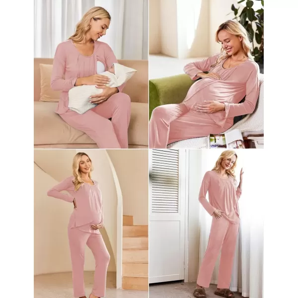 imageEkouaer Maternity Nursing Pajama Set Long Sleeve Top ampamp Pants with Pockets Breastfeeding Sleepwear Double Layer PregnancyMisty Pink