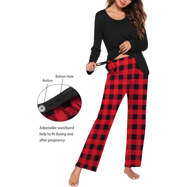 imageEkouaer Maternity Nursing Pajama Set Long Sleeve Top ampamp Pants with Pockets Breastfeeding Sleepwear Double Layer PregnancyRedBlack