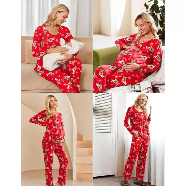 imageEkouaer Maternity Nursing Pajama Set Long Sleeve Top ampamp Pants with Pockets Breastfeeding Sleepwear Double Layer PregnancyRedWhite