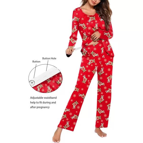 imageEkouaer Maternity Nursing Pajama Set Long Sleeve Top ampamp Pants with Pockets Breastfeeding Sleepwear Double Layer PregnancyRedWhite