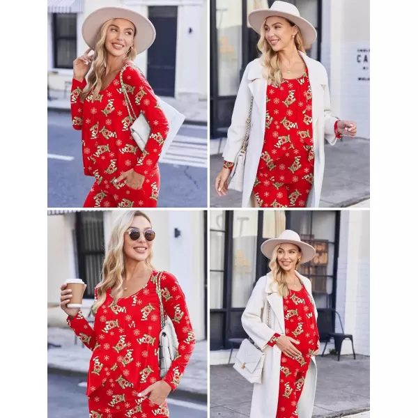 imageEkouaer Maternity Nursing Pajama Set Long Sleeve Top ampamp Pants with Pockets Breastfeeding Sleepwear Double Layer PregnancyRedWhite