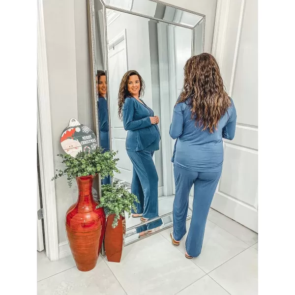 imageEkouaer Maternity Nursing Pajama Set Long Sleeve Top ampamp Pants with Pockets Breastfeeding Sleepwear Double Layer PregnancyTeal