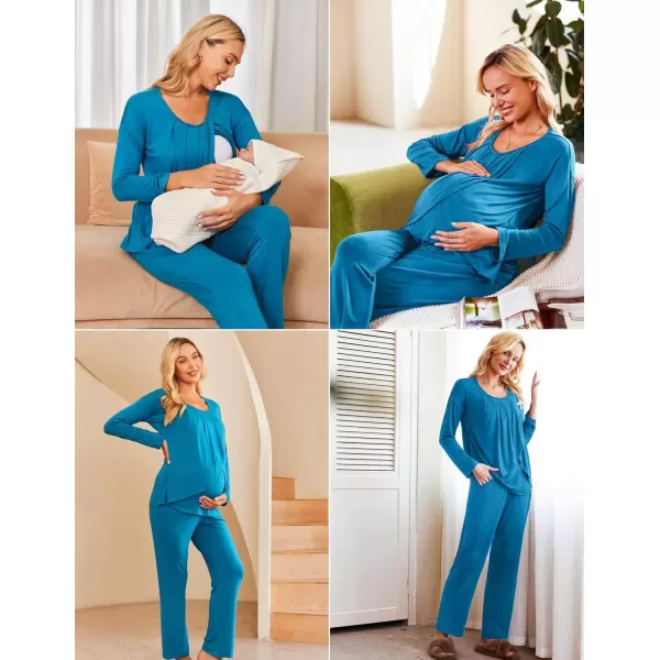 imageEkouaer Maternity Nursing Pajama Set Long Sleeve Top ampamp Pants with Pockets Breastfeeding Sleepwear Double Layer PregnancyTeal