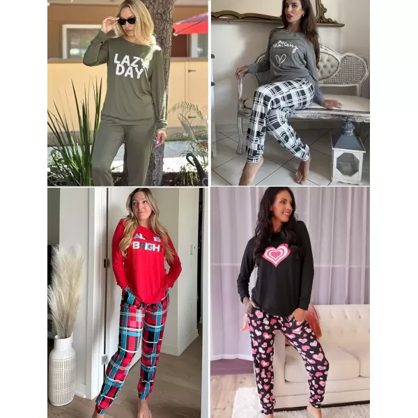 imageEkouaer Pajama Sets for Women 2 Piece Plaid Pjs Long Sleeve Lounge Sets Comfy Gingham Nightwear with PocketsAquamarine