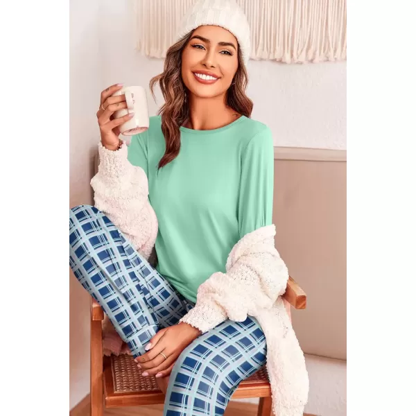 imageEkouaer Pajama Sets for Women 2 Piece Plaid Pjs Long Sleeve Lounge Sets Comfy Gingham Nightwear with PocketsBlue Plaid