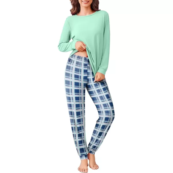 imageEkouaer Pajama Sets for Women 2 Piece Plaid Pjs Long Sleeve Lounge Sets Comfy Gingham Nightwear with PocketsBlue Plaid