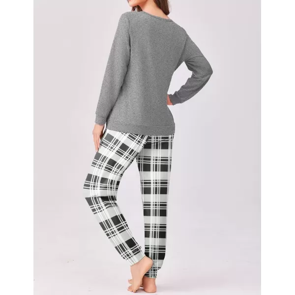 imageEkouaer Pajama Sets for Women 2 Piece Plaid Pjs Long Sleeve Lounge Sets Comfy Gingham Nightwear with PocketsGray Plaid