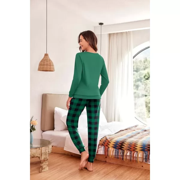 imageEkouaer Pajama Sets for Women 2 Piece Plaid Pjs Long Sleeve Lounge Sets Comfy Gingham Nightwear with PocketsGreen and Black Plaid