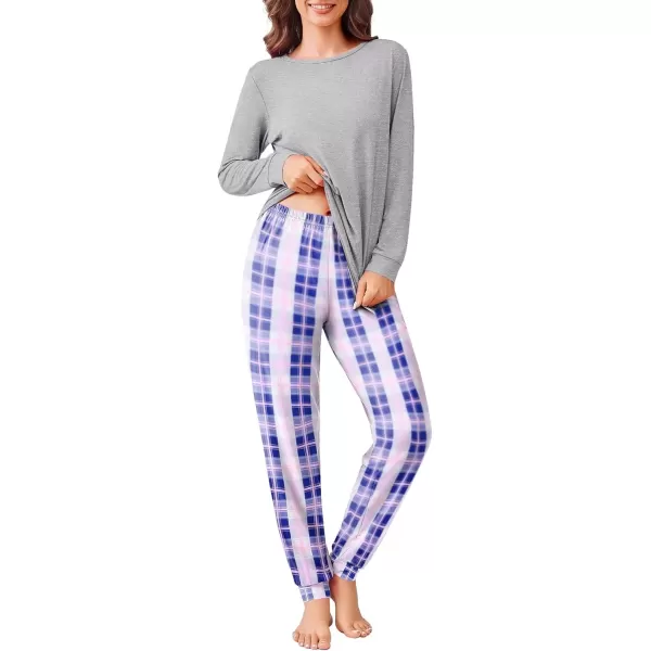 imageEkouaer Pajama Sets for Women 2 Piece Plaid Pjs Long Sleeve Lounge Sets Comfy Gingham Nightwear with PocketsLight Pink Plaid