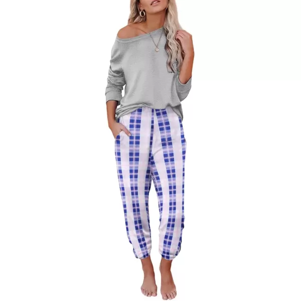 imageEkouaer Pajama Sets for Women 2 Piece Plaid Pjs Long Sleeve Lounge Sets Comfy Gingham Nightwear with PocketsLight Pink Plaid