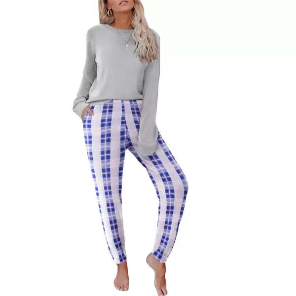 imageEkouaer Pajama Sets for Women 2 Piece Plaid Pjs Long Sleeve Lounge Sets Comfy Gingham Nightwear with PocketsLight Pink Plaid