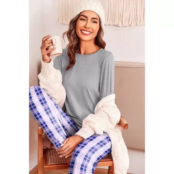 imageEkouaer Pajama Sets for Women 2 Piece Plaid Pjs Long Sleeve Lounge Sets Comfy Gingham Nightwear with PocketsLight Pink Plaid