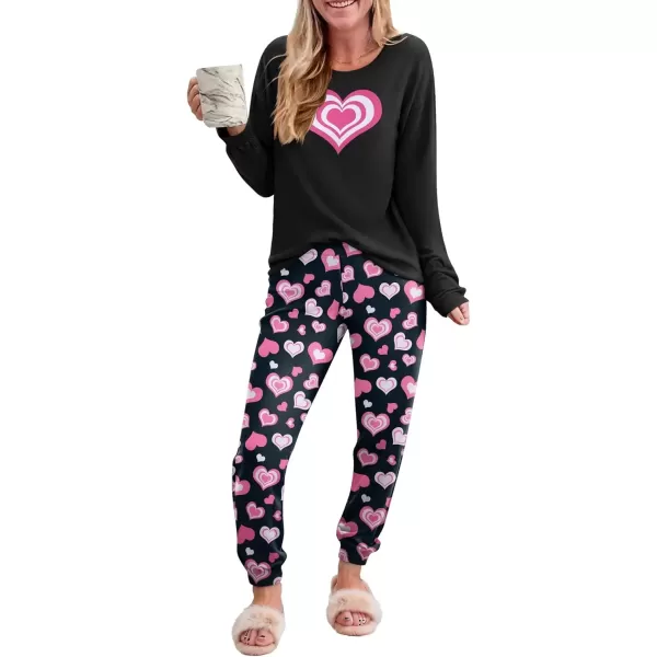 imageEkouaer Pajama Sets for Women 2 Piece Plaid Pjs Long Sleeve Lounge Sets Comfy Gingham Nightwear with PocketsPink Heart