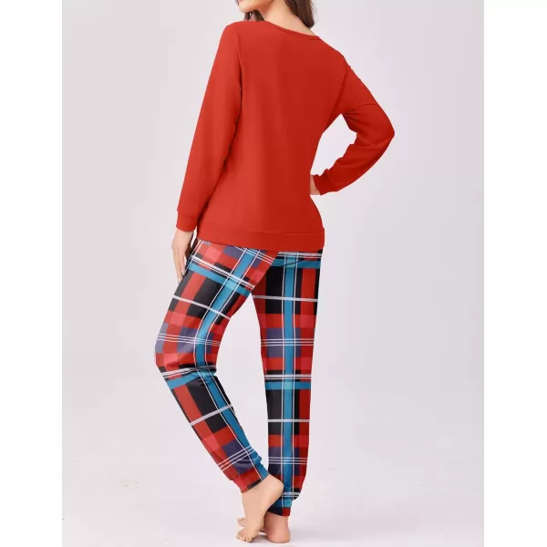 imageEkouaer Pajama Sets for Women 2 Piece Plaid Pjs Long Sleeve Lounge Sets Comfy Gingham Nightwear with PocketsRed Blue Plaid