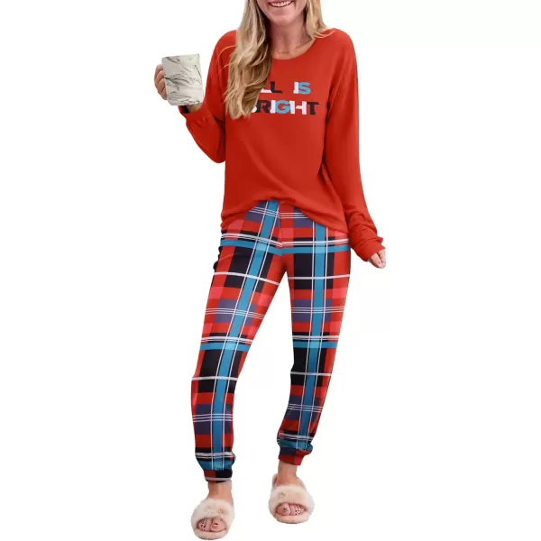 imageEkouaer Pajama Sets for Women 2 Piece Plaid Pjs Long Sleeve Lounge Sets Comfy Gingham Nightwear with PocketsRed Blue Plaid