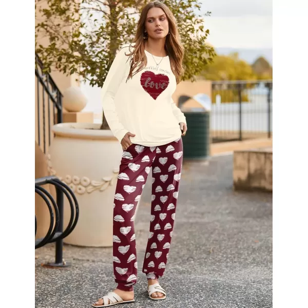 imageEkouaer Pajama Sets for Women 2 Piece Plaid Pjs Long Sleeve Lounge Sets Comfy Gingham Nightwear with PocketsRed Heart