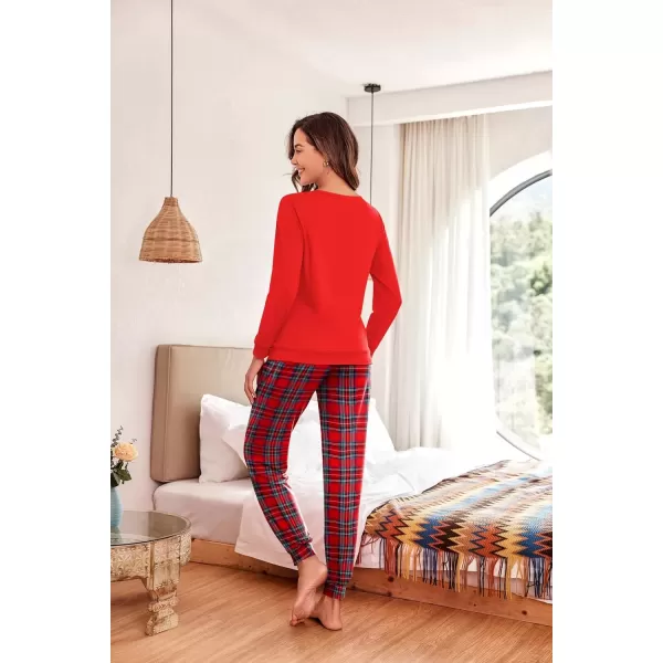 imageEkouaer Pajama Sets for Women 2 Piece Plaid Pjs Long Sleeve Lounge Sets Comfy Gingham Nightwear with PocketsRed Plaid