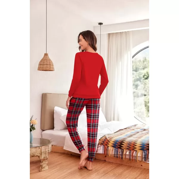 imageEkouaer Pajama Sets for Women 2 Piece Plaid Pjs Long Sleeve Lounge Sets Comfy Gingham Nightwear with PocketsRed and White Plaid