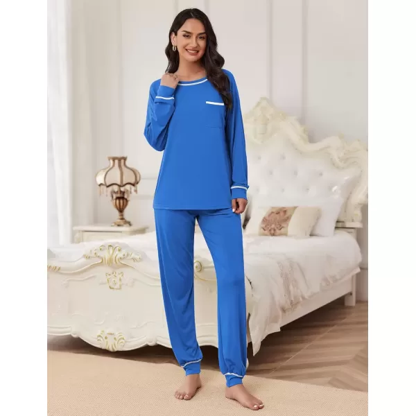 imageEkouaer Pajamas Set for Women Soft Comfy Pjs Sets Long Sleeve Sleepwear Loungewear SXXLBlue