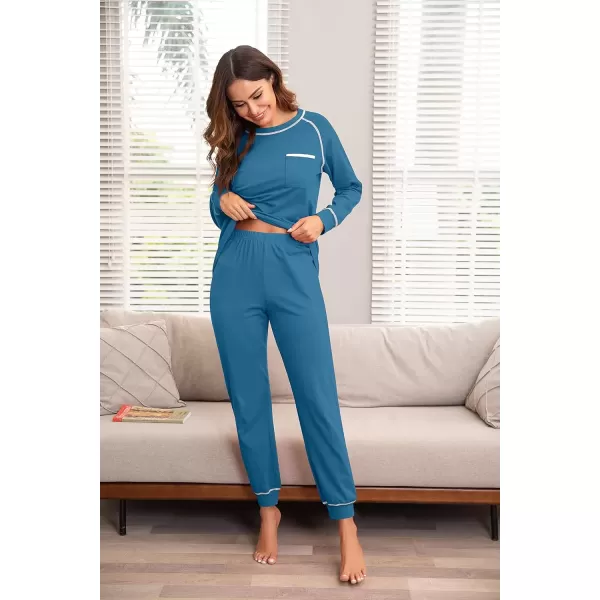 imageEkouaer Pajamas Set for Women Soft Comfy Pjs Sets Long Sleeve Sleepwear Loungewear SXXLBlue Green