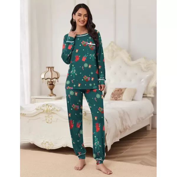 imageEkouaer Pajamas Set for Women Soft Comfy Pjs Sets Long Sleeve Sleepwear Loungewear SXXLChristmas Green