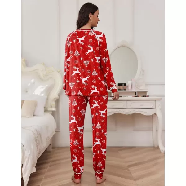 imageEkouaer Pajamas Set for Women Soft Comfy Pjs Sets Long Sleeve Sleepwear Loungewear SXXLChristmas Red With Snowflakes